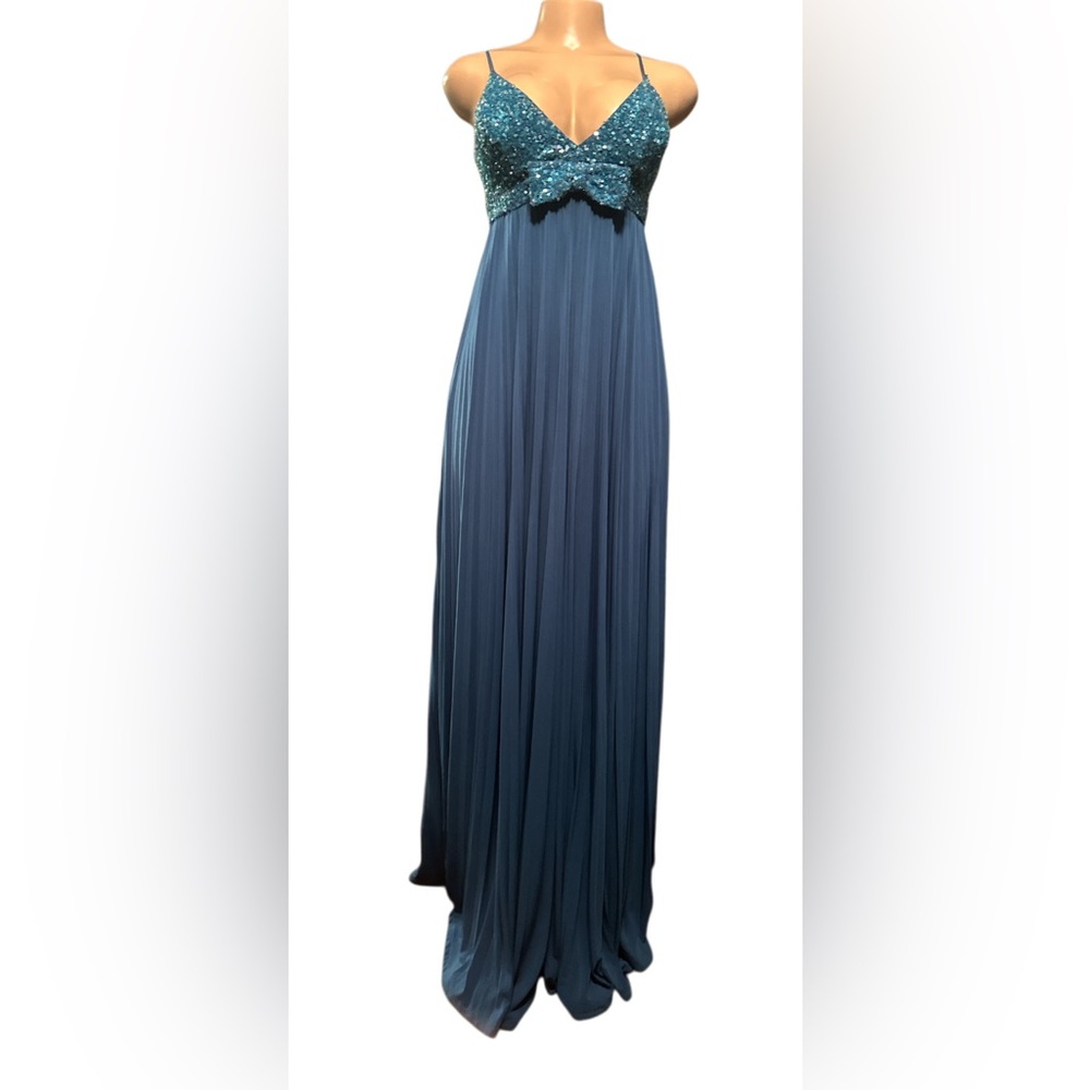 Jovani Formal Sequins Beaded Pleaded Long Evening Gown Dress With Bow